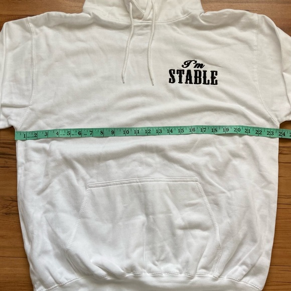 New White Hoodie Embroidered with “I’m stable” Size L - Picture 3 of 5